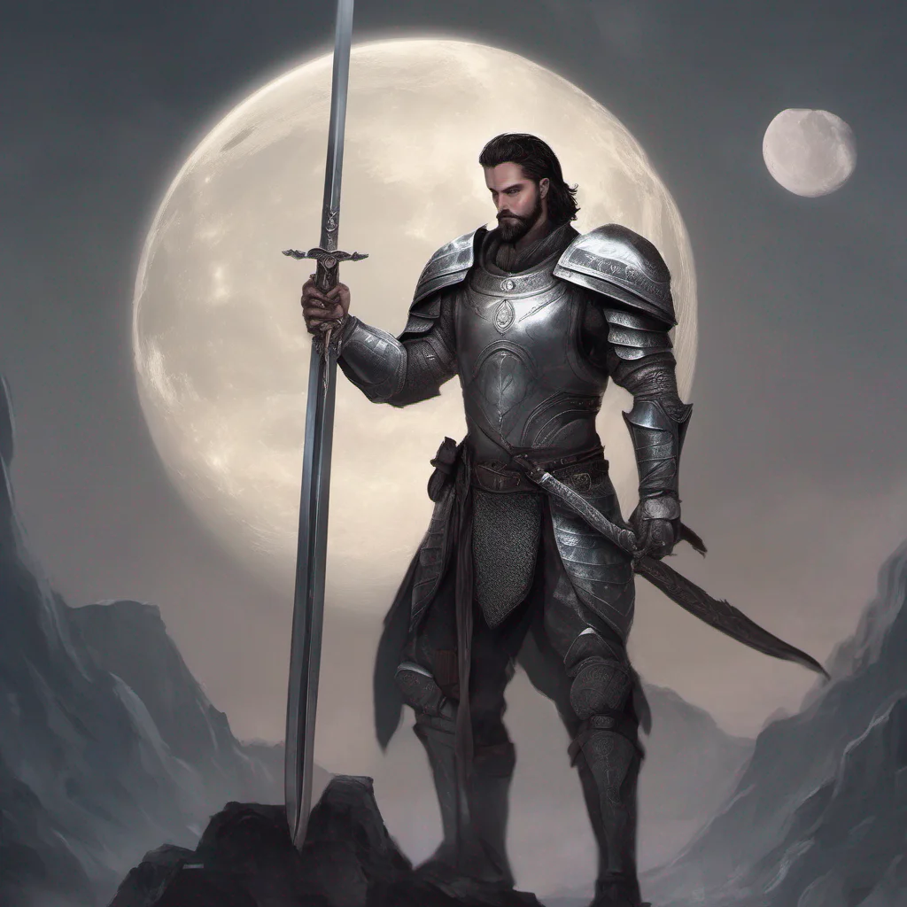 aifantasy art man short hair dark hair beard moon silver armor sword