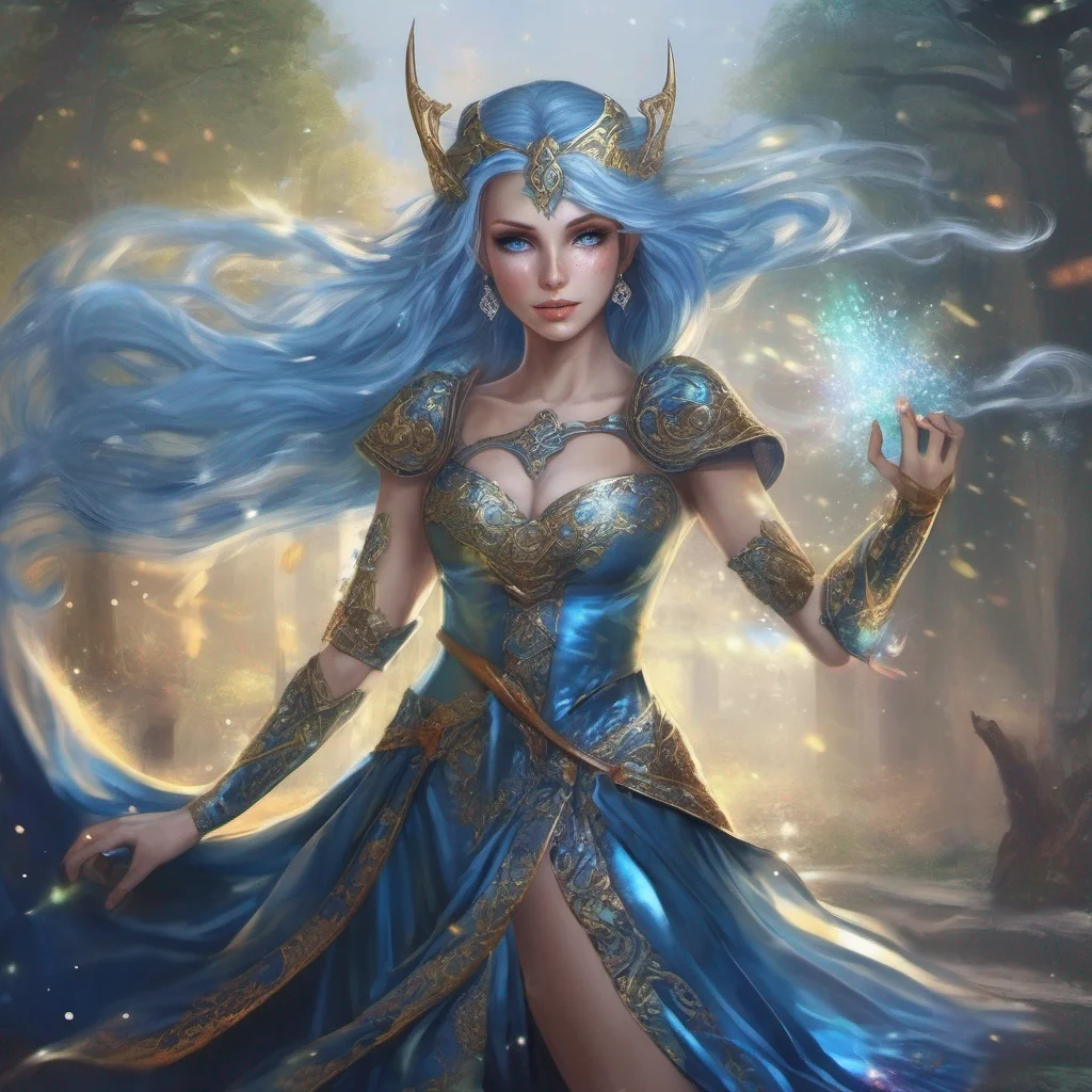 aifantasy art medieval dress fantasy elf goddess sparkle shimmer glitter battle blue hair good looking trending fantastic 1