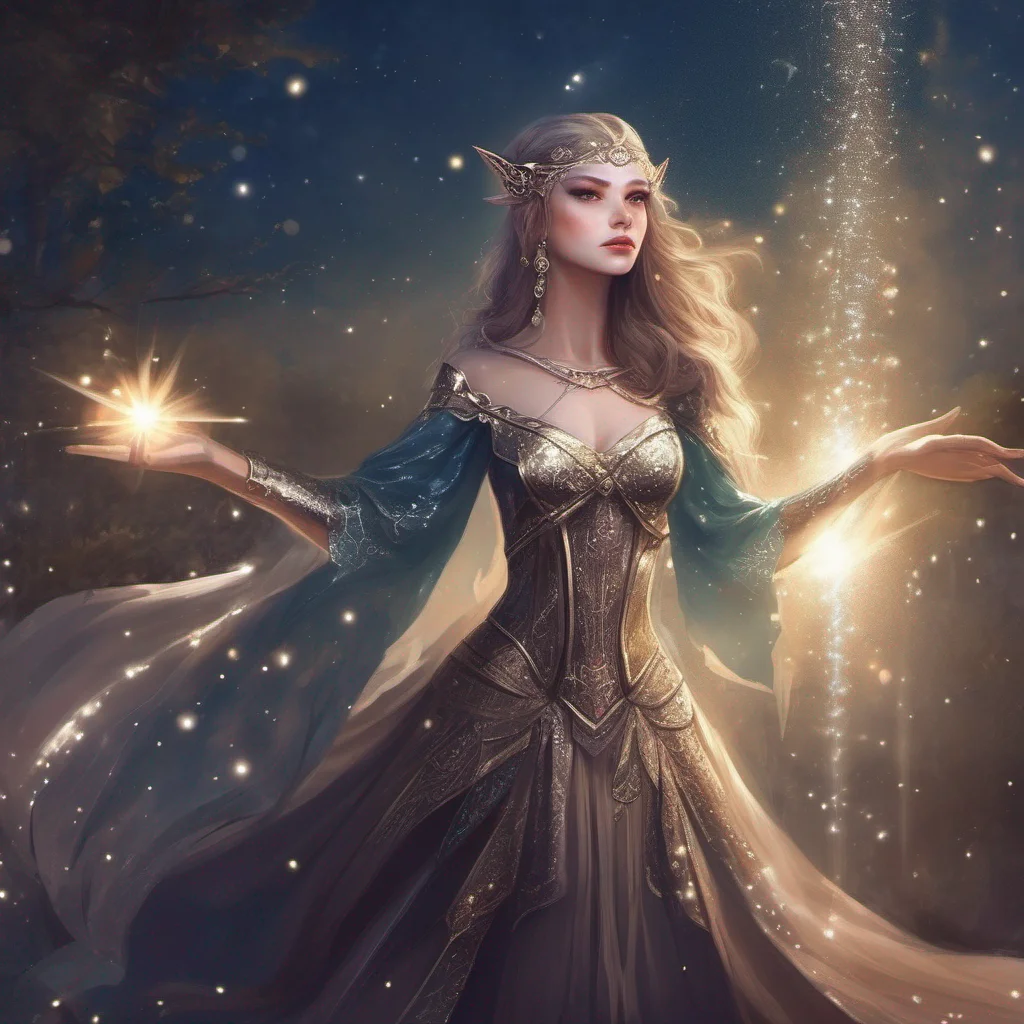 aifantasy art medieval dress fantasy elf goddess sparkle shimmer glitter battle night sky  confident engaging wow artstation art 3