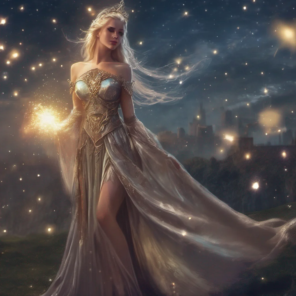 aifantasy art medieval dress fantasy elf goddess sparkle shimmer glitter battle night sky 