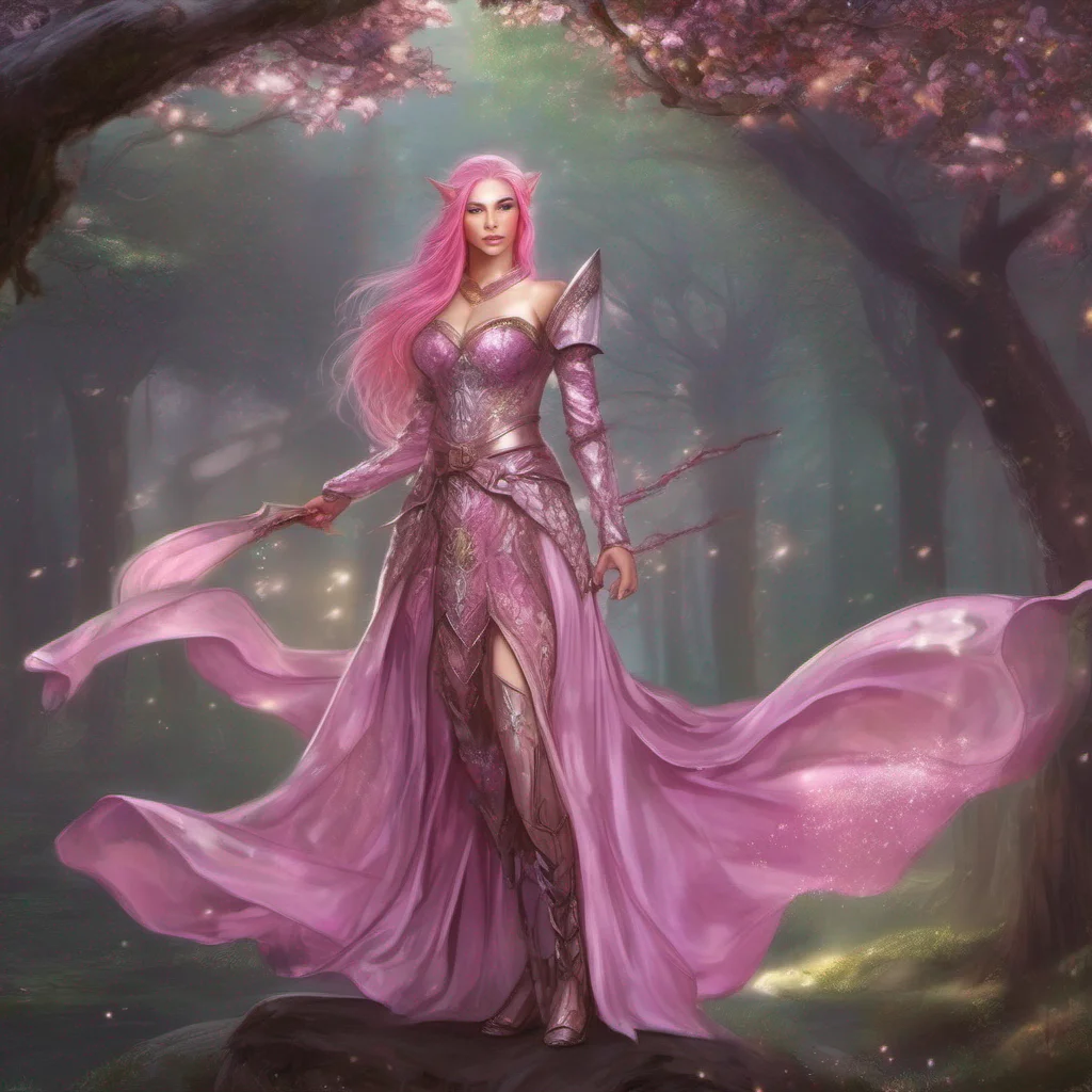 fantasy art medieval dress fantasy elf goddess sparkle shimmer glitter battle pink hair amazing awesome portrait 2