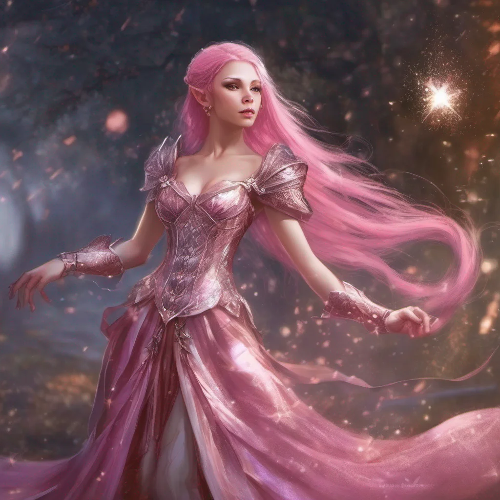 aifantasy art medieval dress fantasy elf goddess sparkle shimmer glitter battle pink hair confident engaging wow artstation art 3