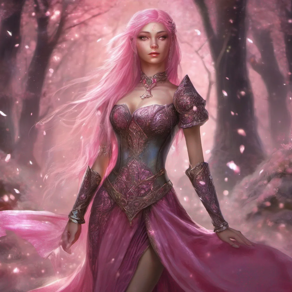aifantasy art medieval dress fantasy elf goddess sparkle shimmer glitter battle pink hair
