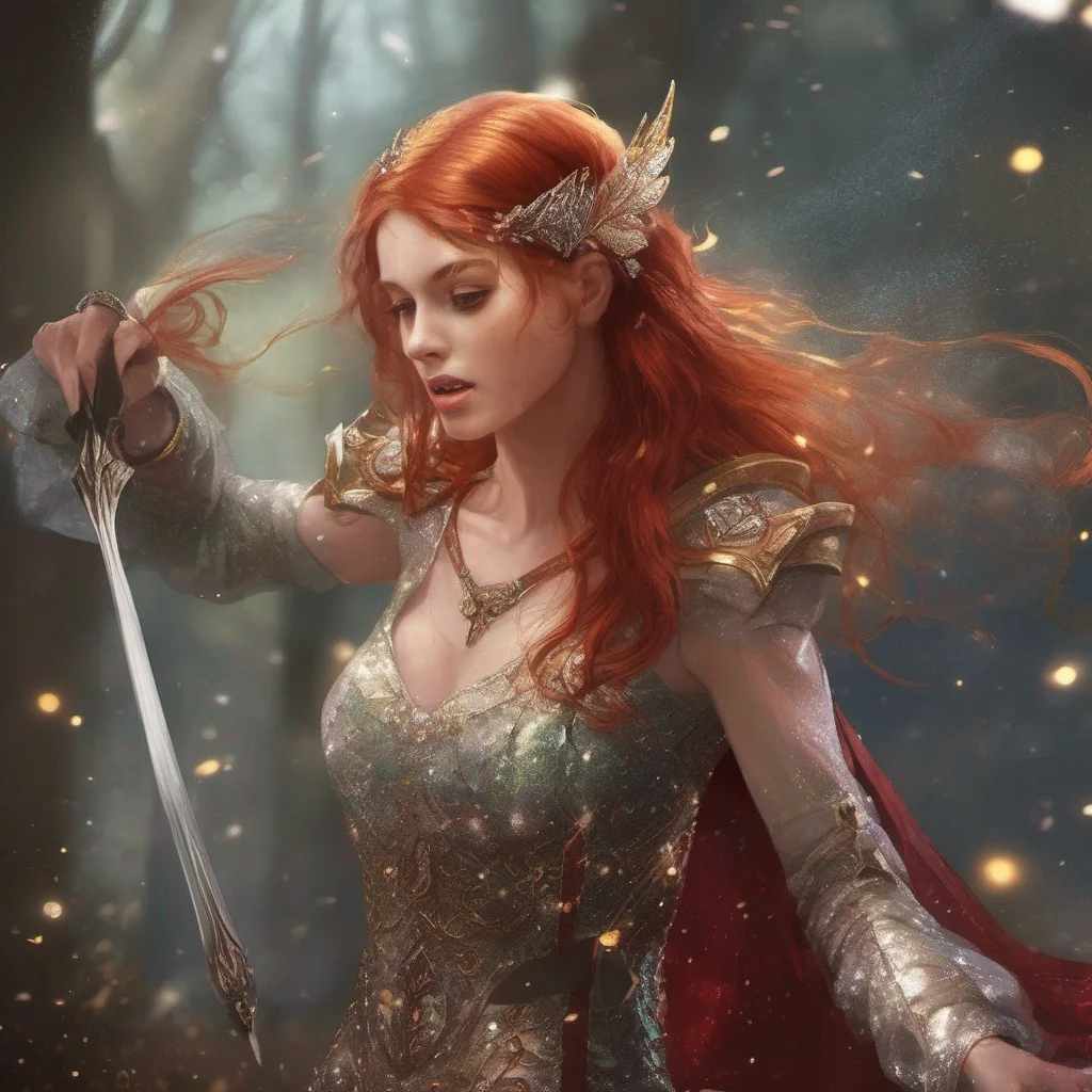 aifantasy art medieval dress fantasy elf goddess sparkle shimmer glitter battle red hair amazing awesome portrait 2