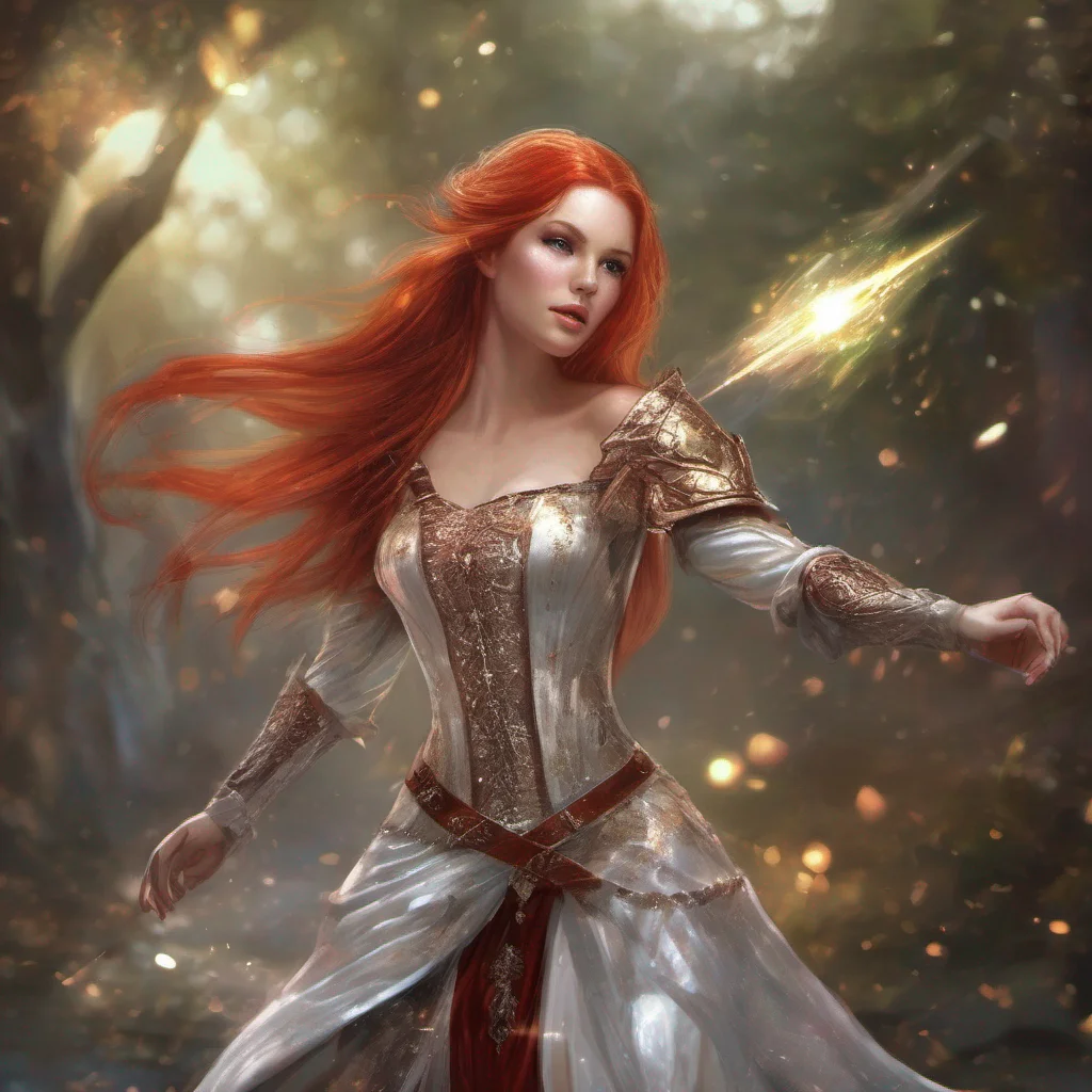 aifantasy art medieval dress fantasy elf goddess sparkle shimmer glitter battle red hair