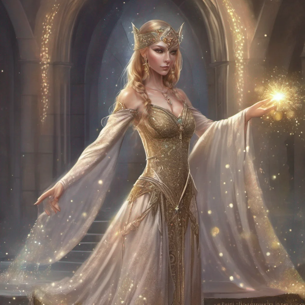 aifantasy art medieval dress fantasy elf goddess sparkle shimmer glitter confident engaging wow artstation art 3