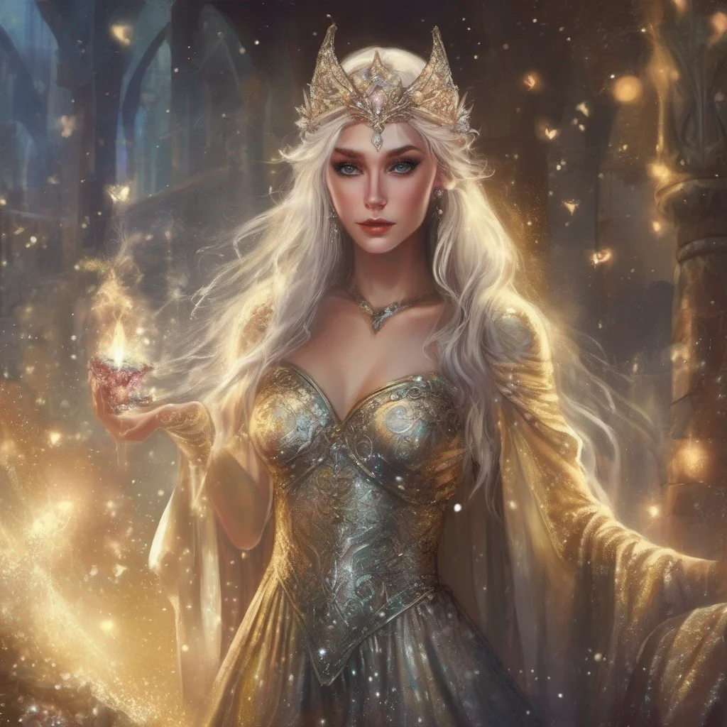 aifantasy art medieval dress fantasy elf goddess sparkle shimmer glitter dangerous confident engaging wow artstation art 3