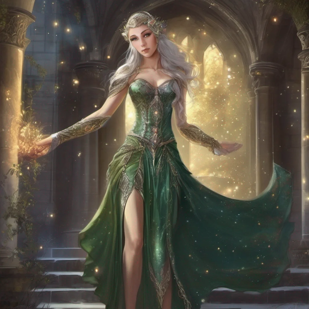 aifantasy art medieval dress fantasy elf goddess sparkle shimmer glitter