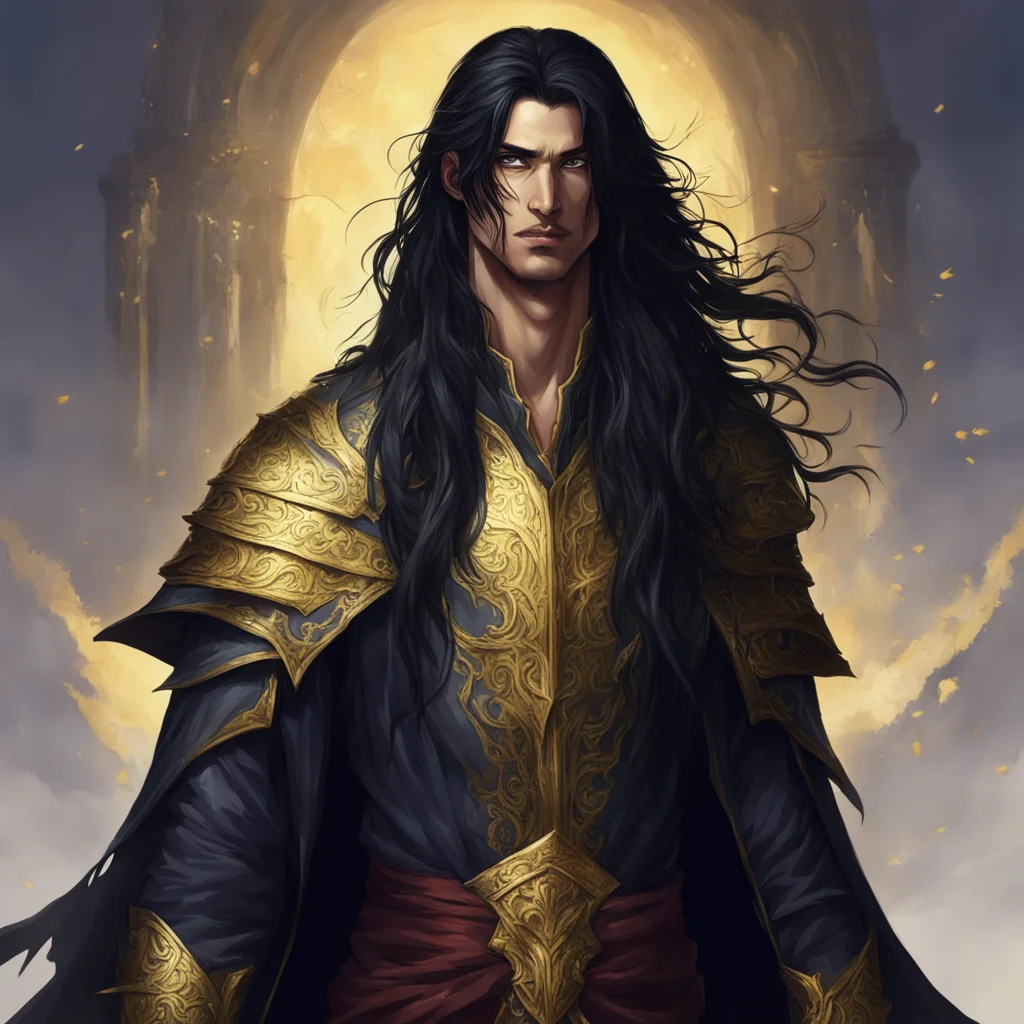 aifantasy art of a tall prince with torn robes%2C long black hair%2C and golden eyes. good looking trending fantastic 1