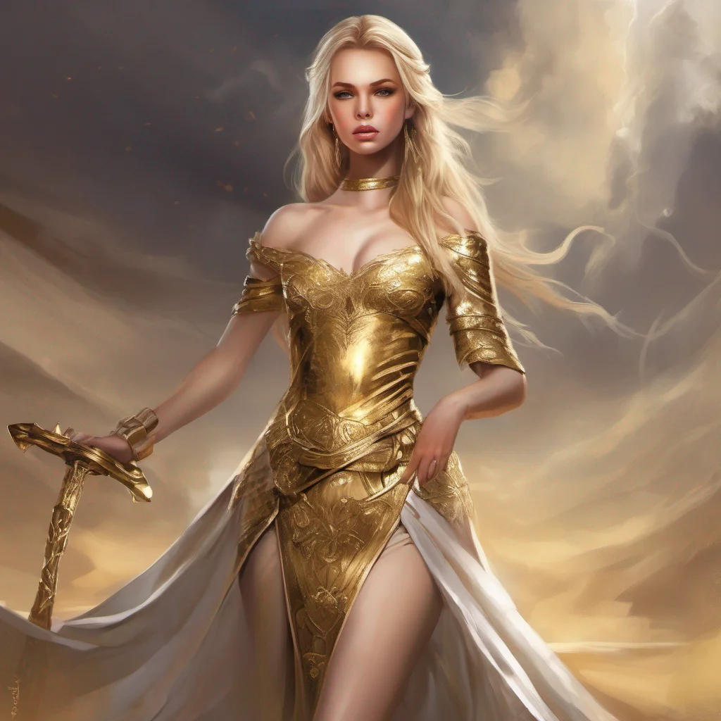 fantasy art princess beauty grace seductive warrior golden dress blonde brown eyes good looking trending fantastic 1