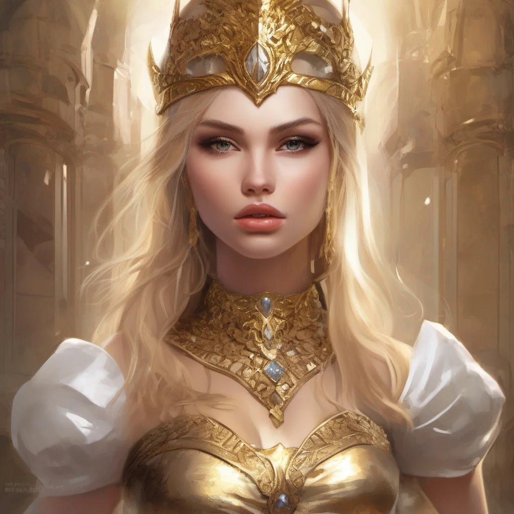aifantasy art princess beauty grace seductive warrior golden dress blonde brown eyes