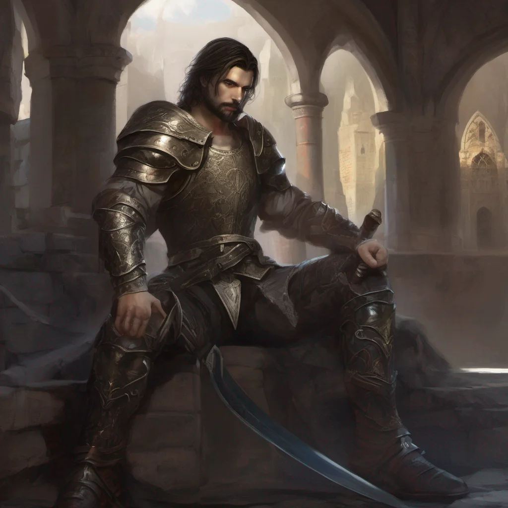 fantasy art seductive man beard dark hair short hair armor sword castle amazing awesome portrait 2