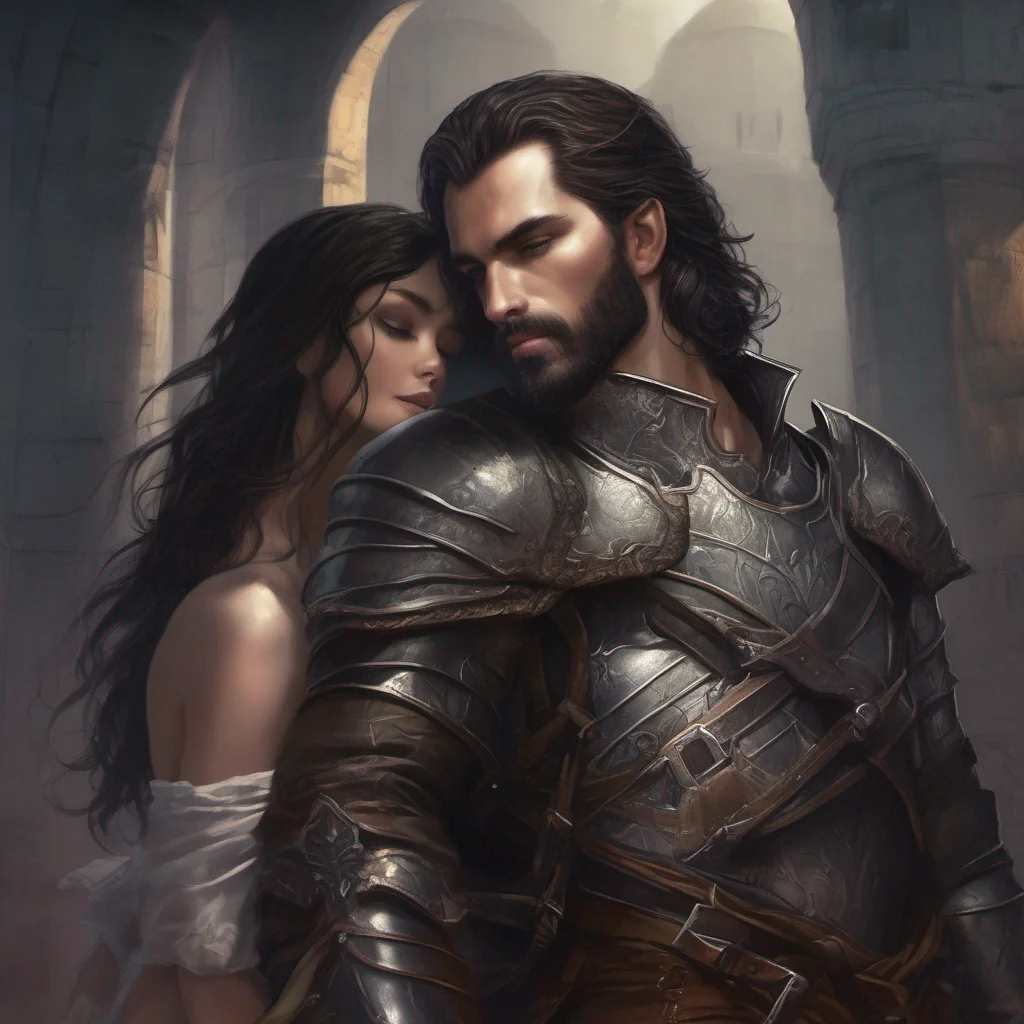 fantasy art seductive man beard dark hair short hair armor sword castle confident engaging wow artstation art 3