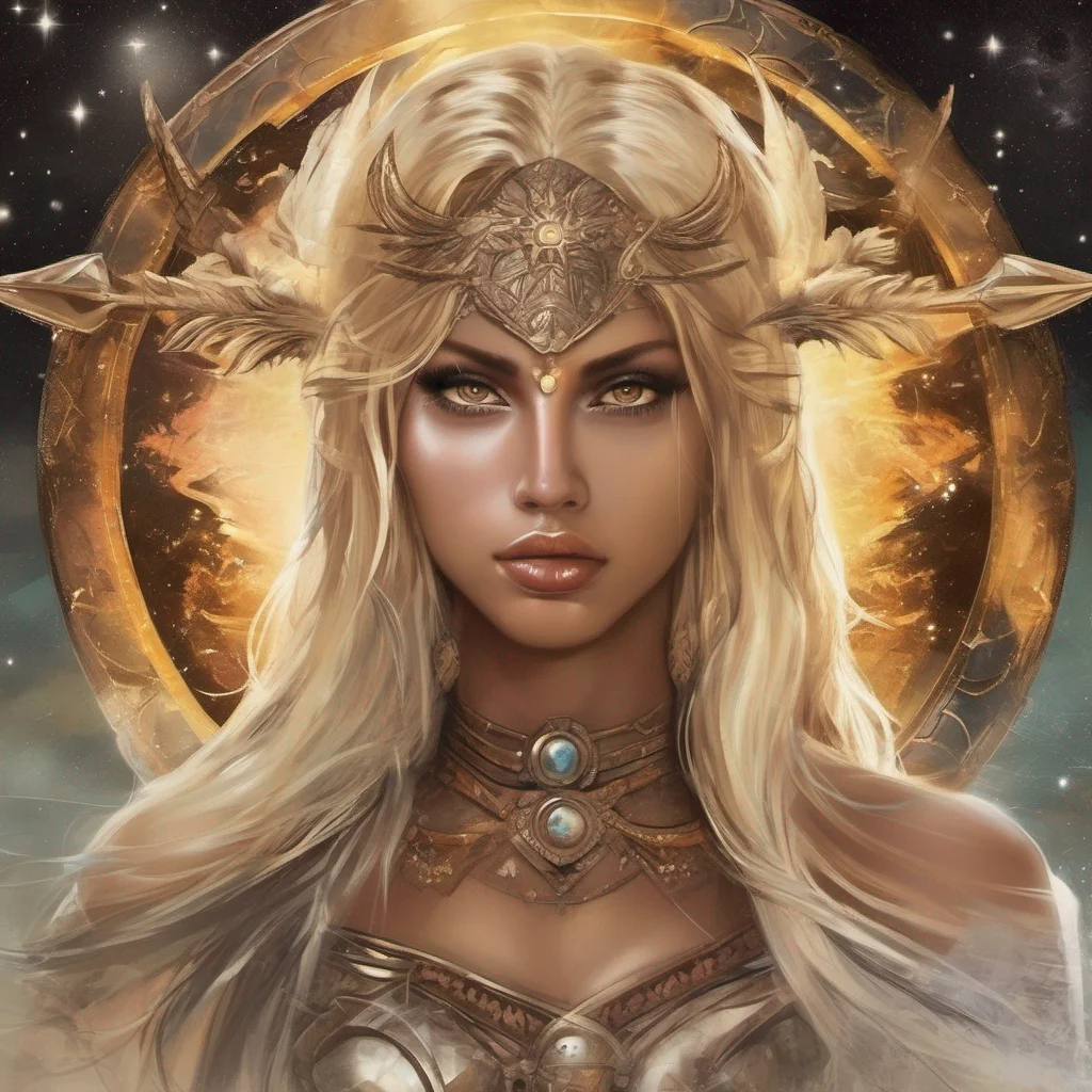 fantasy art seductive warrior goddess celestial sun moon stars blonde brown eyes amazing awesome portrait 2
