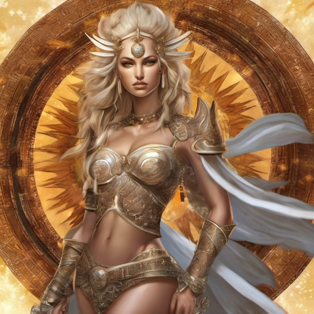 fantasy art seductive warrior goddess celestial sun moon stars blonde brown eyes confident engaging wow artstation art 3