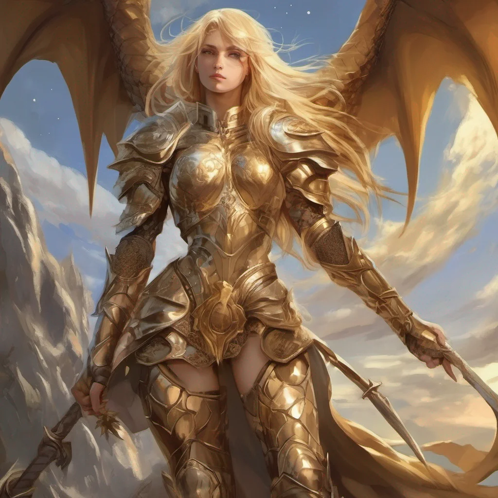 fantasy art seductive warrior goddess celestial sun moon stars blonde brown eyes full body golden armor dragon amazing awesome portrait 2