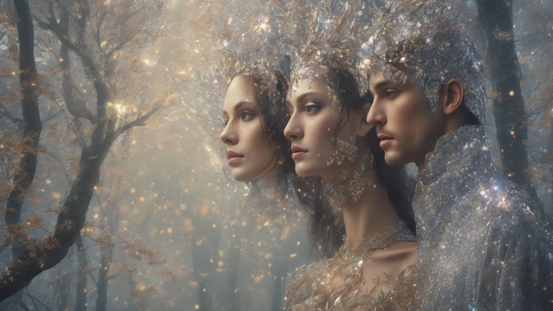 aifantasy art two men one woman sparkle glitter shimmer forest  amazing awesome portrait 2 amazing awesome portrait 2 wide