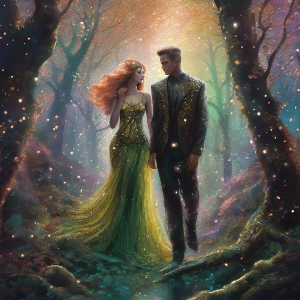 aifantasy art two men one woman sparkle glitter shimmer forest  good looking trending fantastic 1