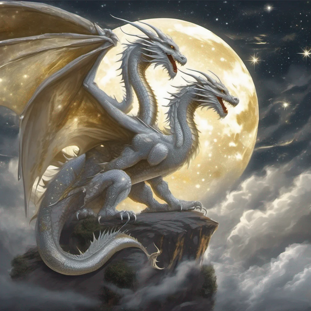 aifantasy art white and gold dragons night sky confident engaging wow artstation art 3