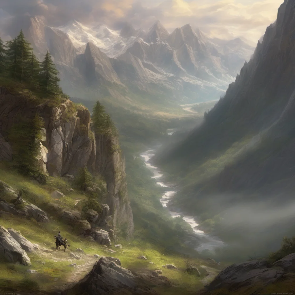 aifantasy artas i turn the bend in the rocky trail%2C a vast vista opens up before me%3A a deep valley with a river%2C forested slopes%2C snow capped summits.