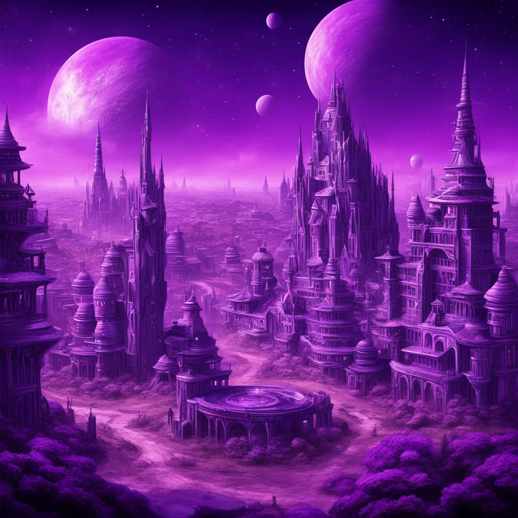 fantasy purple intergalactic town
