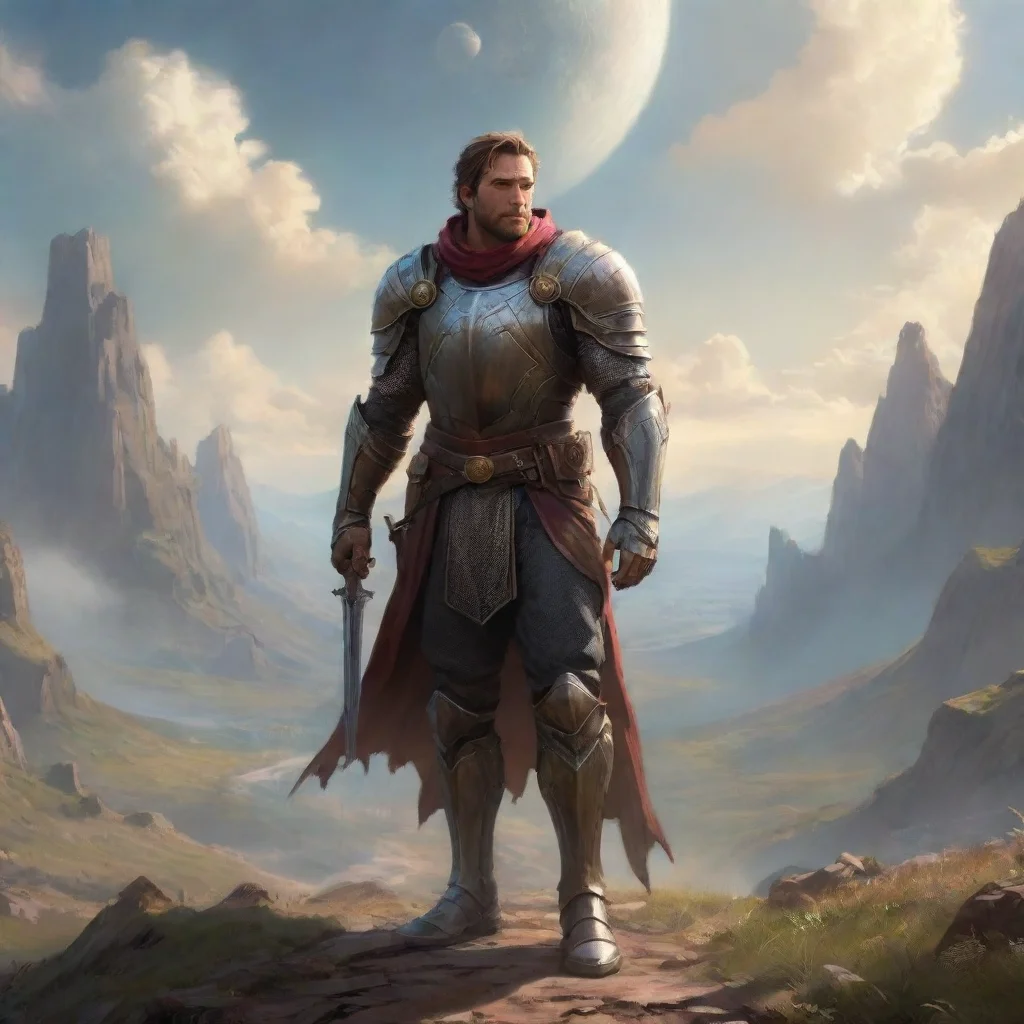 aifantasy world man knight amazing honor grace masculine strong%2C  beautiful environment path journey planets circle in sky confident engaging wow artstation art 3 tall