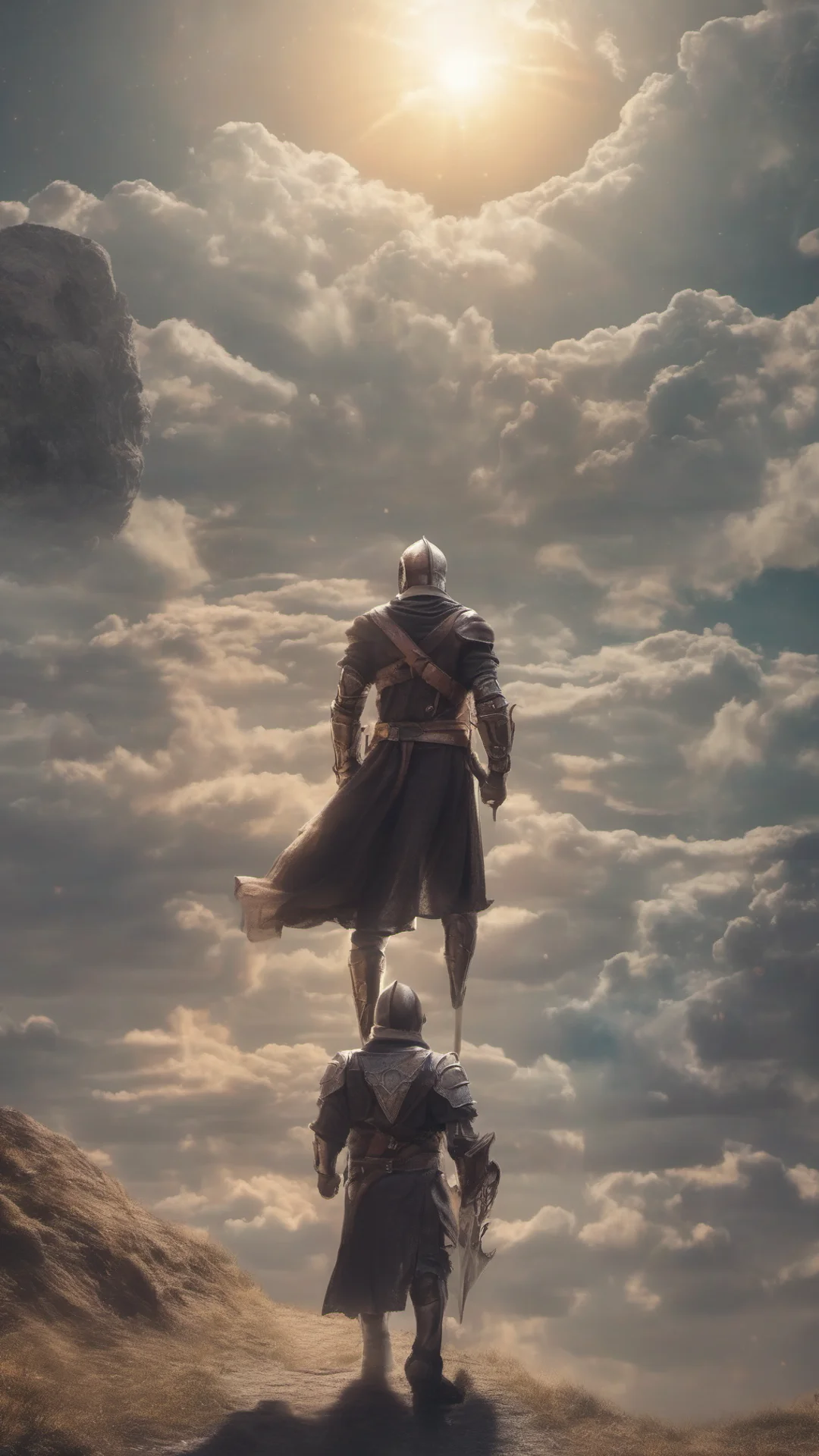 aifantasy world man knight amazing honor grace masculine strong%2C beautiful environment path journey planets circle in sky good looking trending fantastic 1 tall
