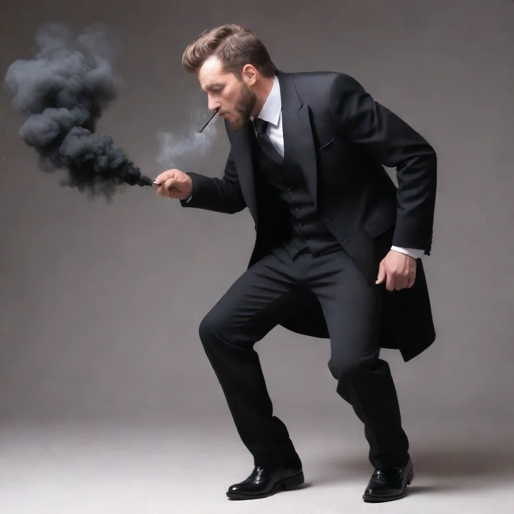 fart coming out of a man dressed in a black smoking extremely detailed high quality 
