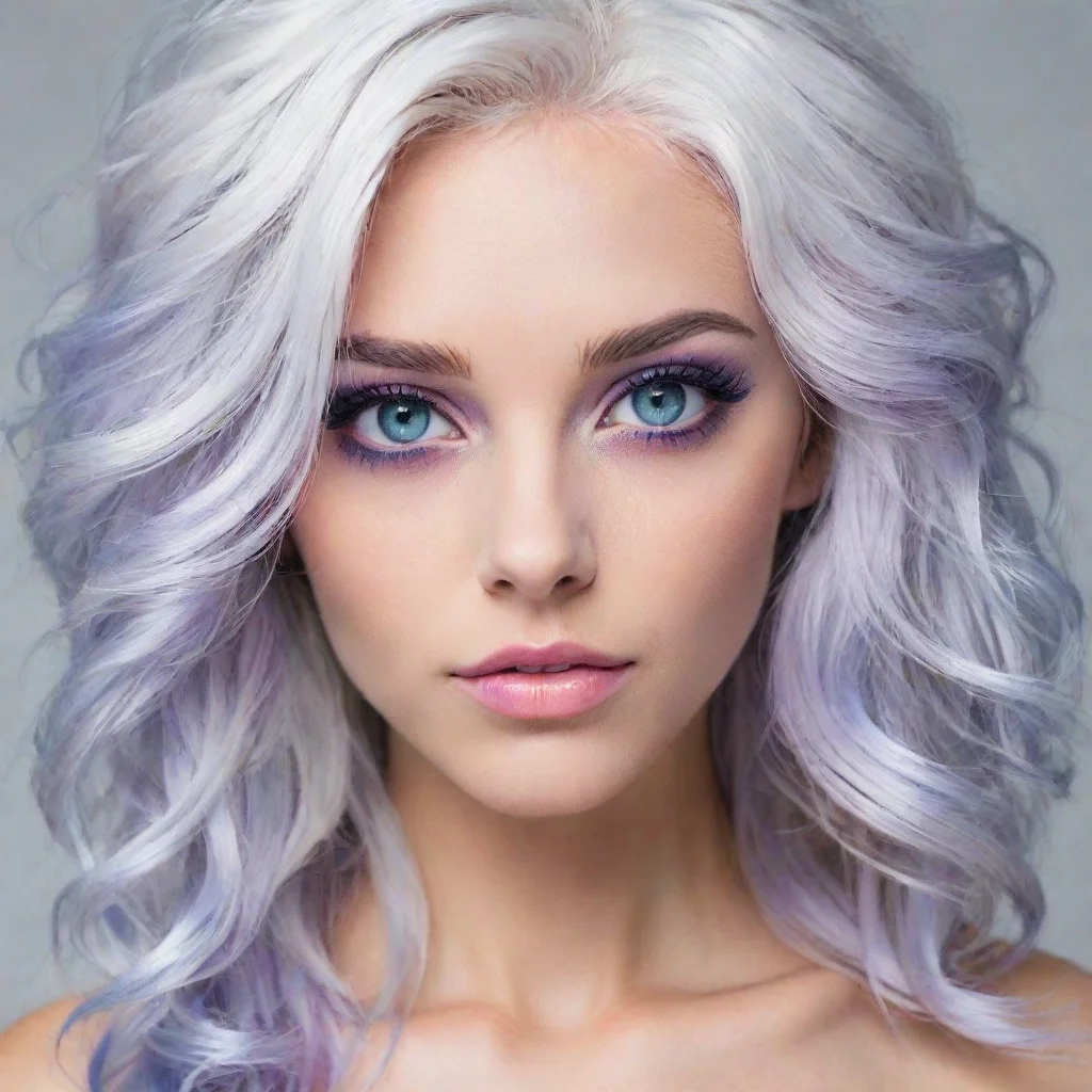 aifemale%2C white hair with blue highlights%2C light purple eyes