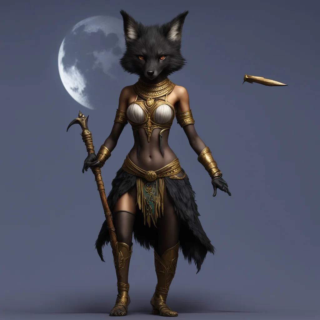 aifemale anthropomorphic jackal with short hair and short fur%2C egyptian dark mage%2C fantasy scythe%2C moonlight%2C detailed corset top%2C hip slip skirt