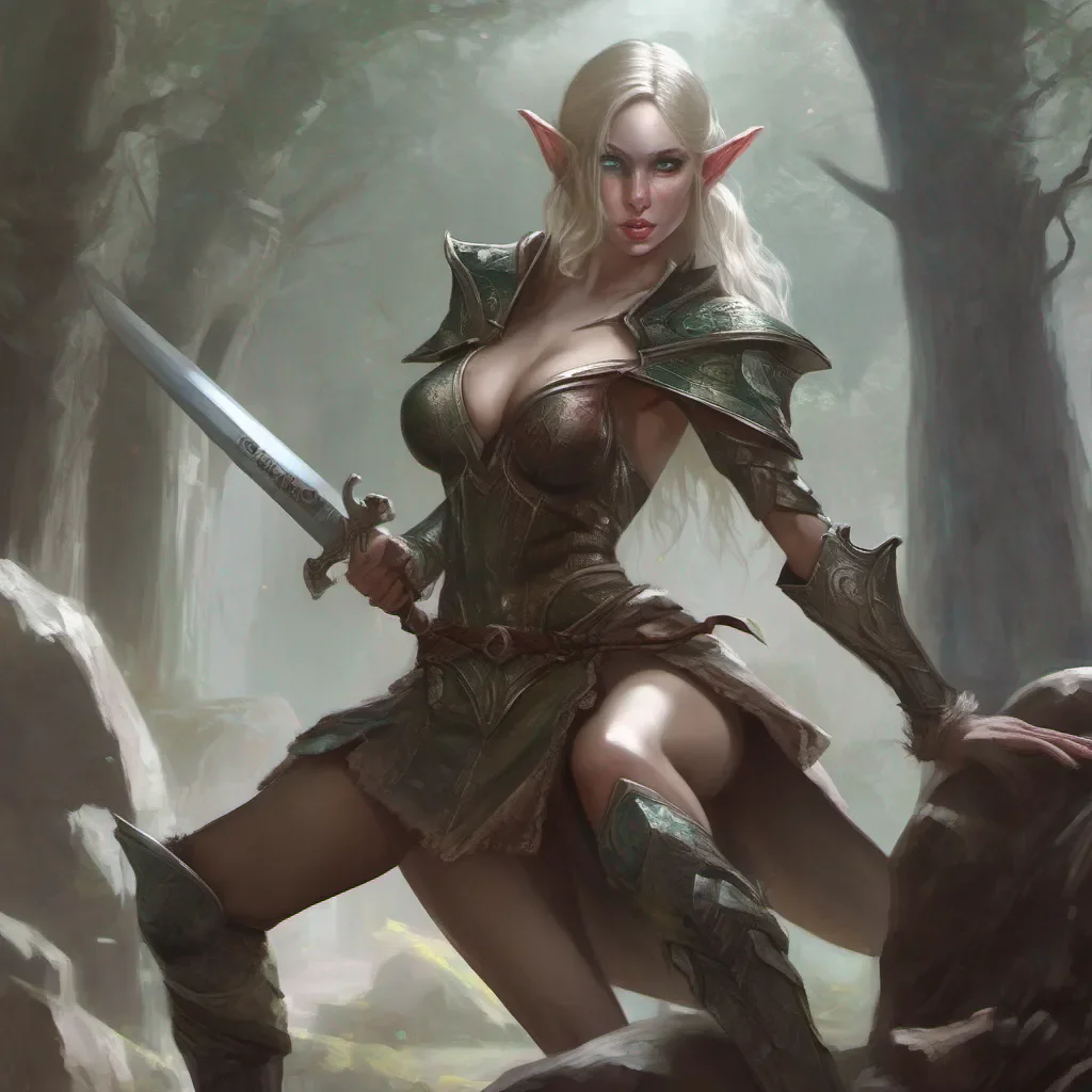 female elf wielding a sword%2C looking seductive.