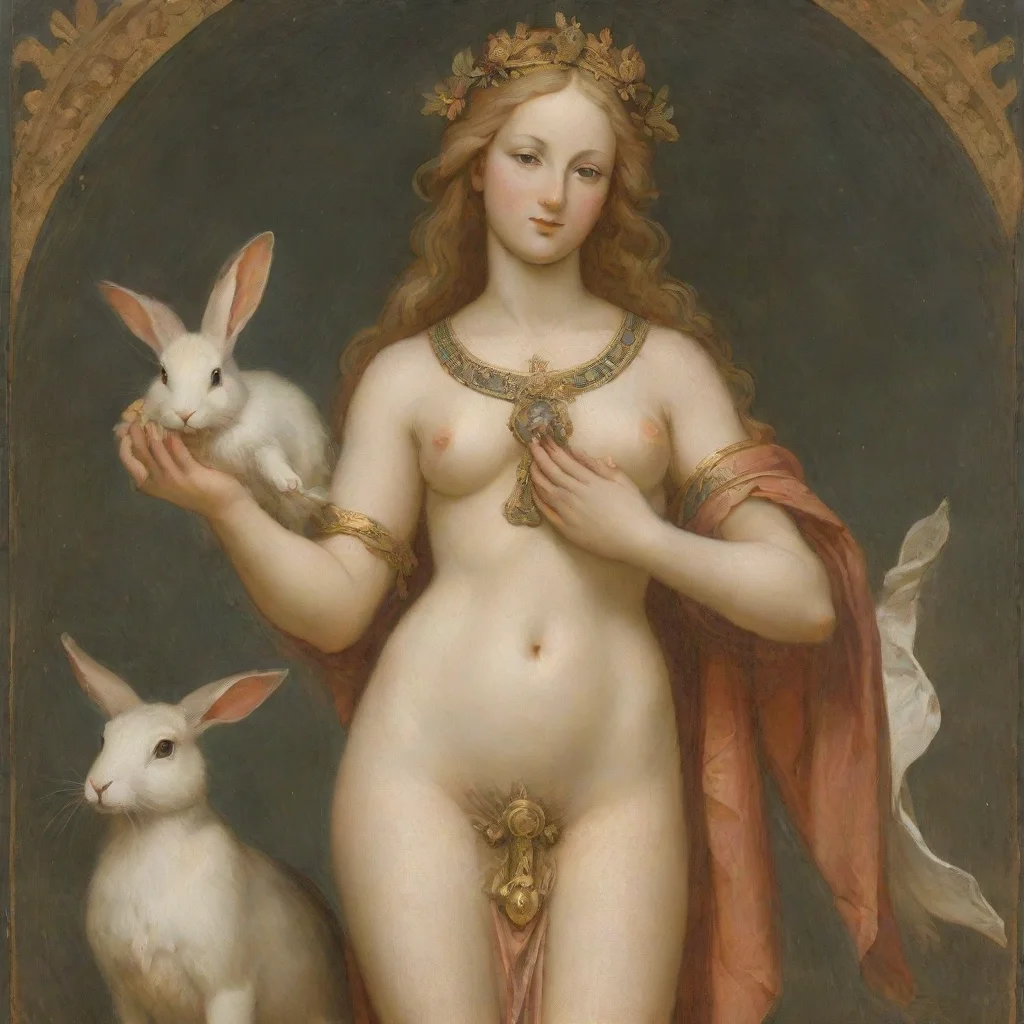 female goddess holding a rabbit 