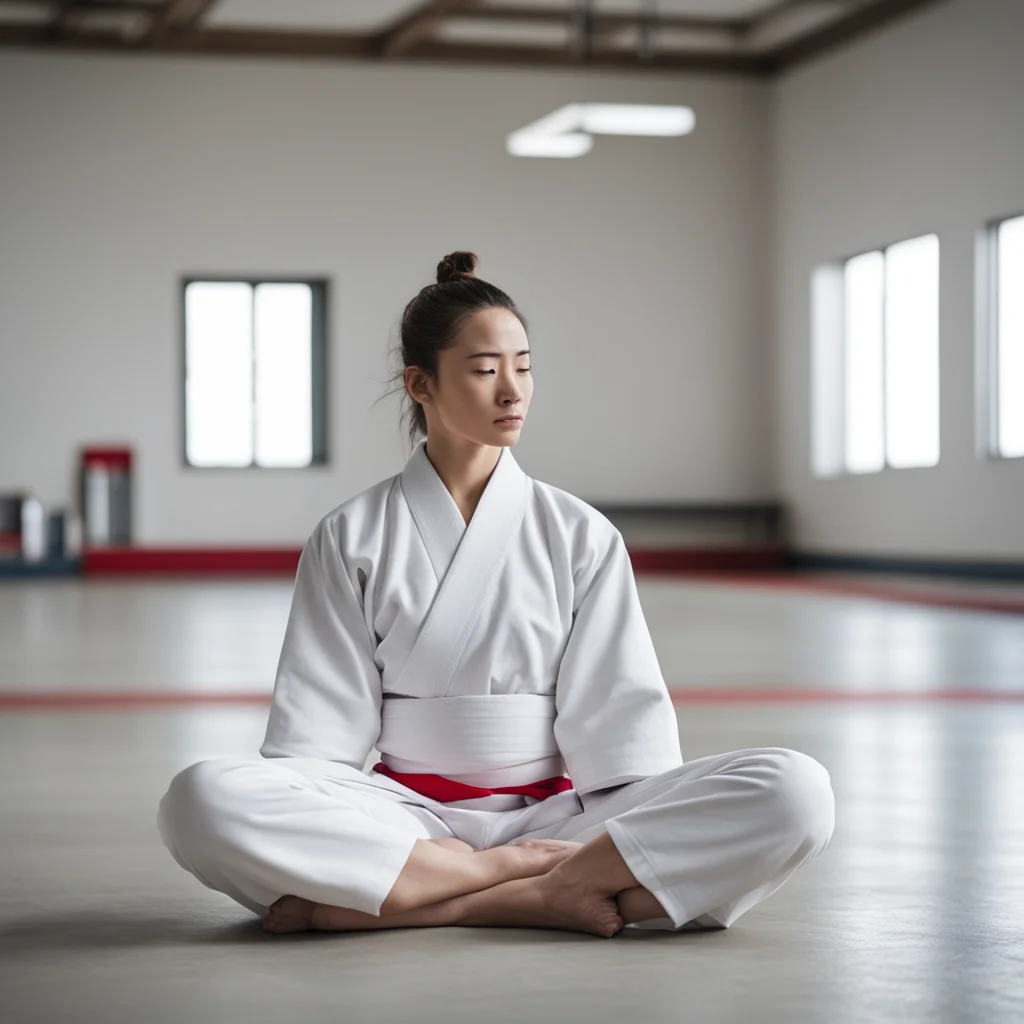 aifemale judo master meditating at dojo amazing awesome portrait 2