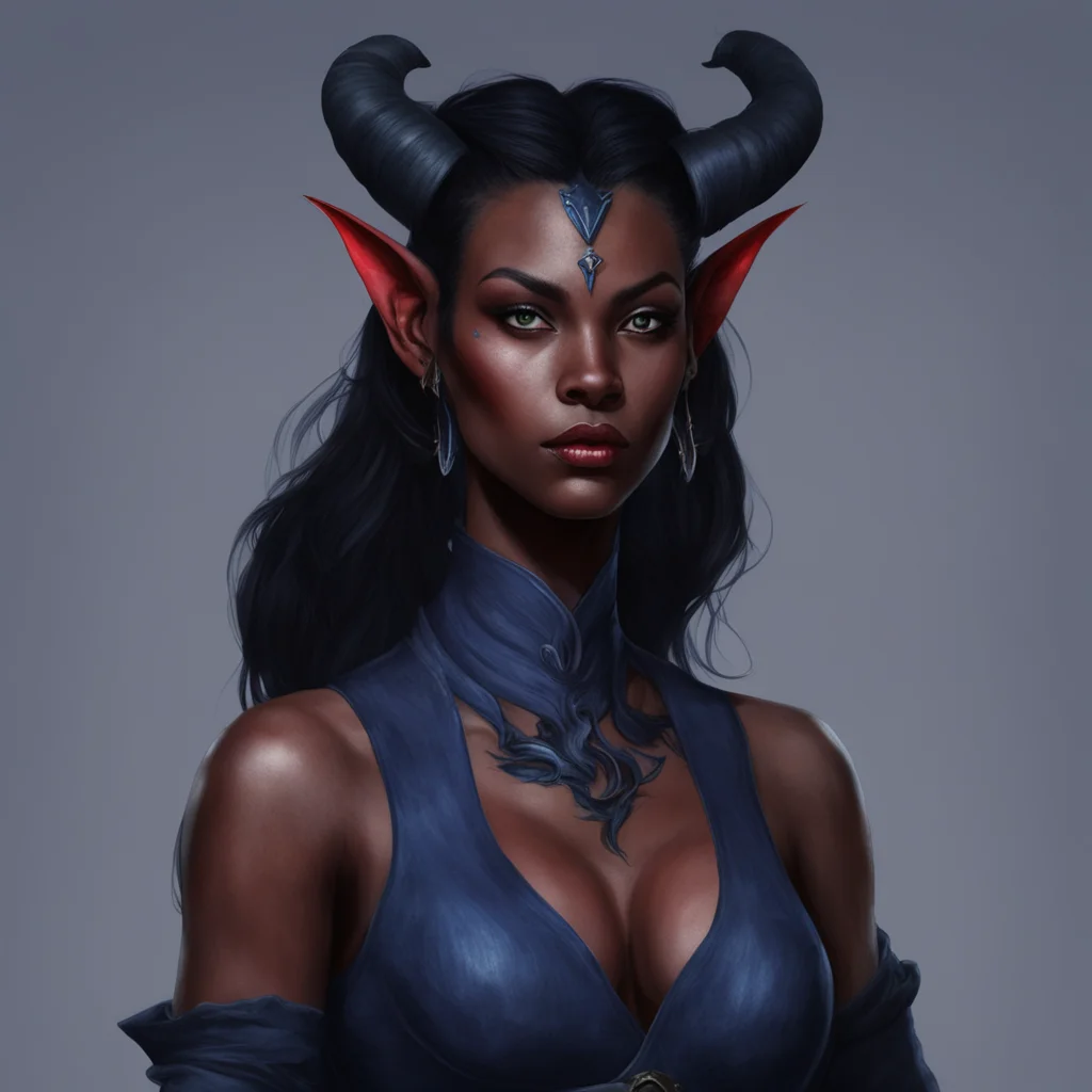 aifemale tiefling%2C black hair%2C dark blue skin%2C 5%2755%27%27 high with 150 lb amazing awesome portrait 2