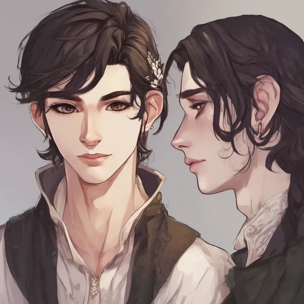 aifeminine%2C transgender male%2C male%2C sweet%2C elf%2C cute%2C black hair%2C brown eyes