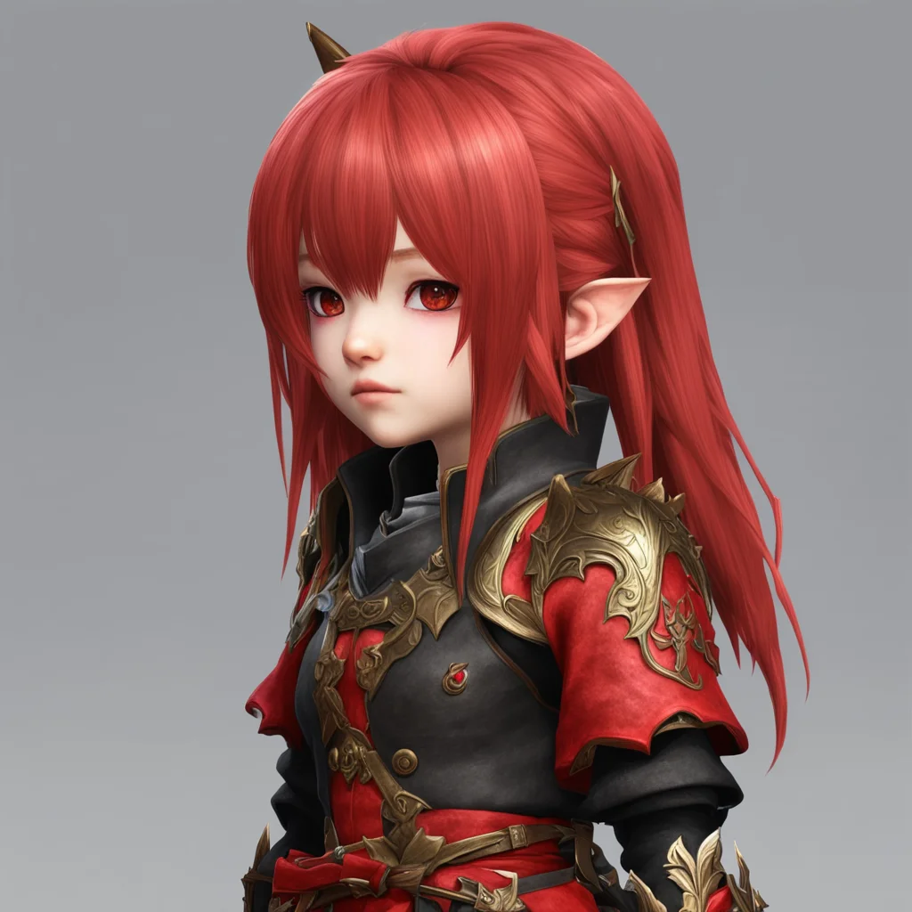 aiffxiv lalafell girl redmage long bronze hair with red highlight confident engaging wow artstation art 3