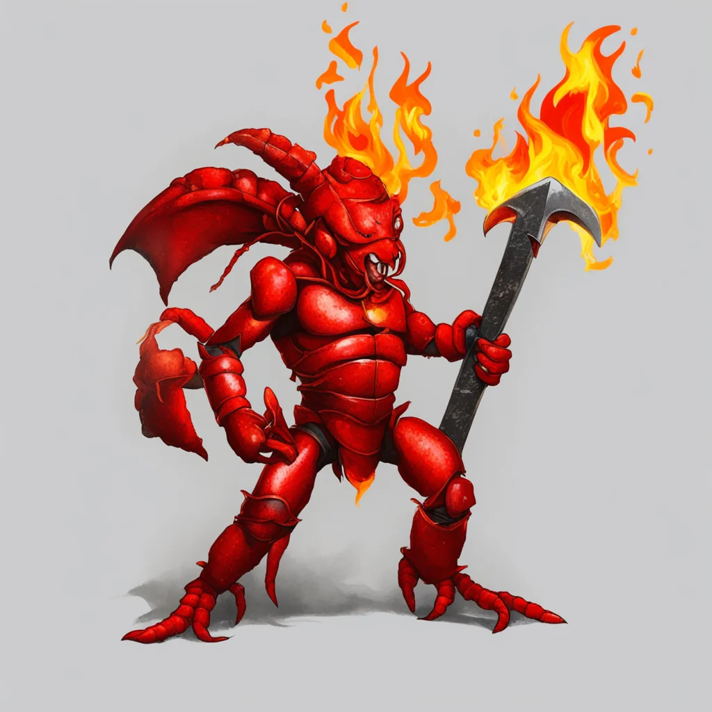 fierce lobster holding fire axe