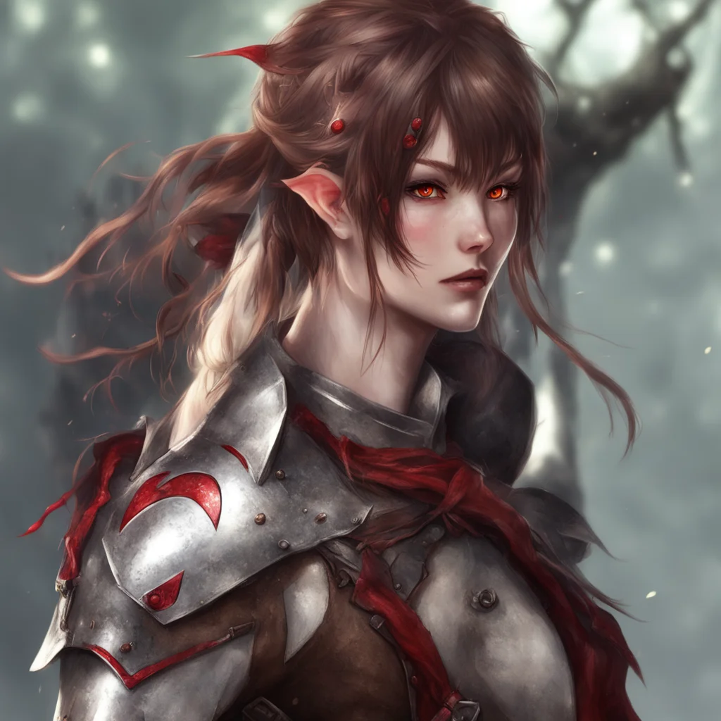 aifighter %2C elf%2C  female%2C brown hair%2C red eyes 