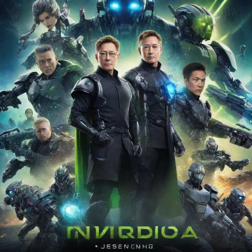 film poster fantasy style anime cartoon movie poster characters nvidia jensen huang movie poster presidents robots