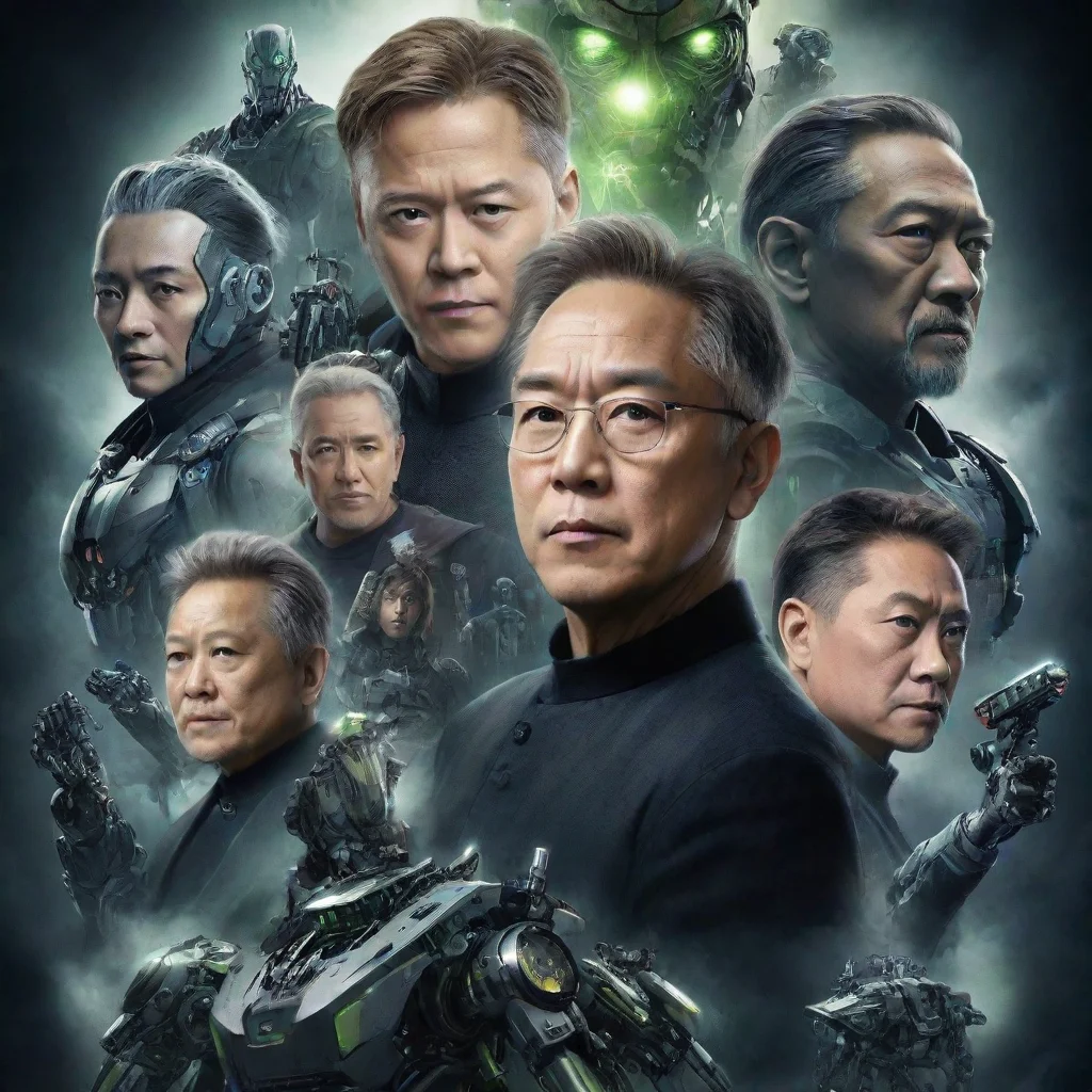 film poster fantasy style movie poster characters nvidia jensen huang movie poster presidents robots