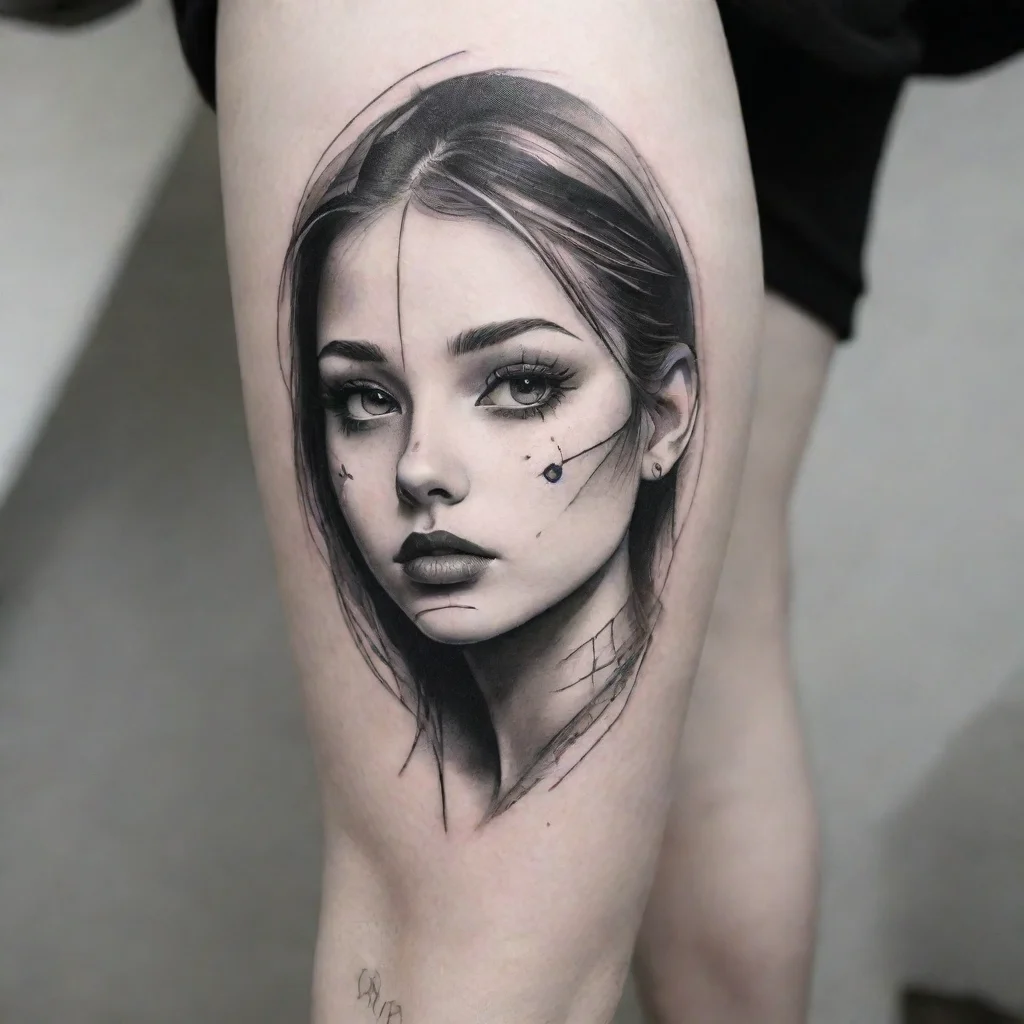 aifine line black and white tattoo face girl