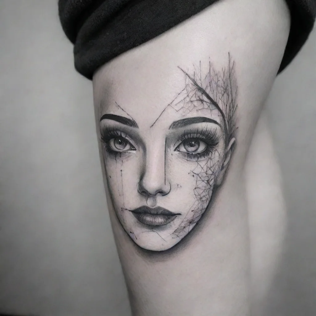 aifine line black and white tattoo face