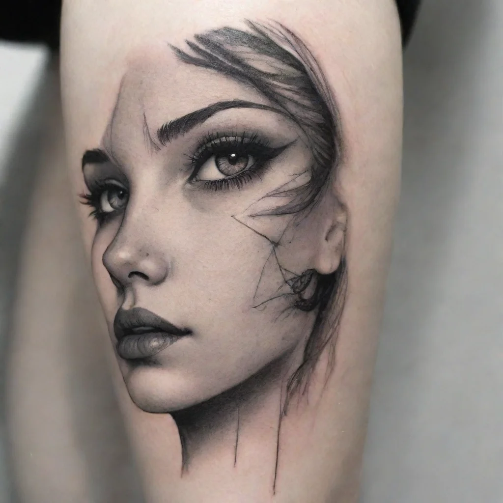 aifine line black and white tattoo her face