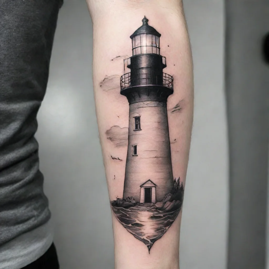 aifine line black and white tattoo light house