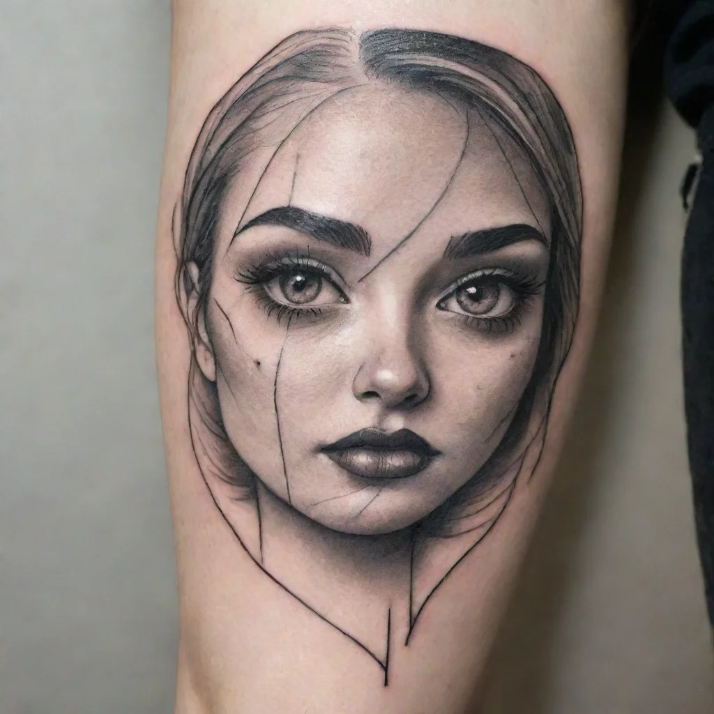 aifine line black and white tattoo she face