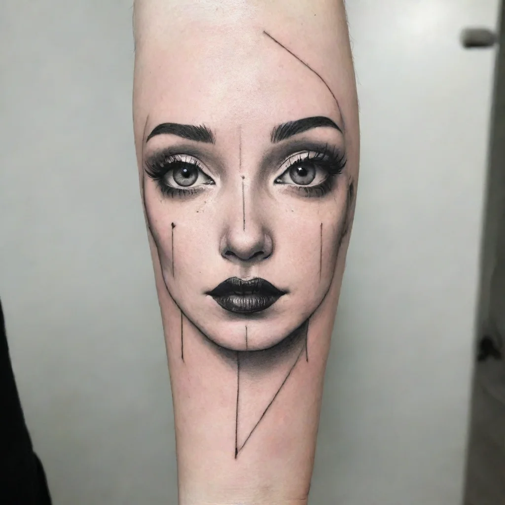 aifine line black and white tattoo simple face