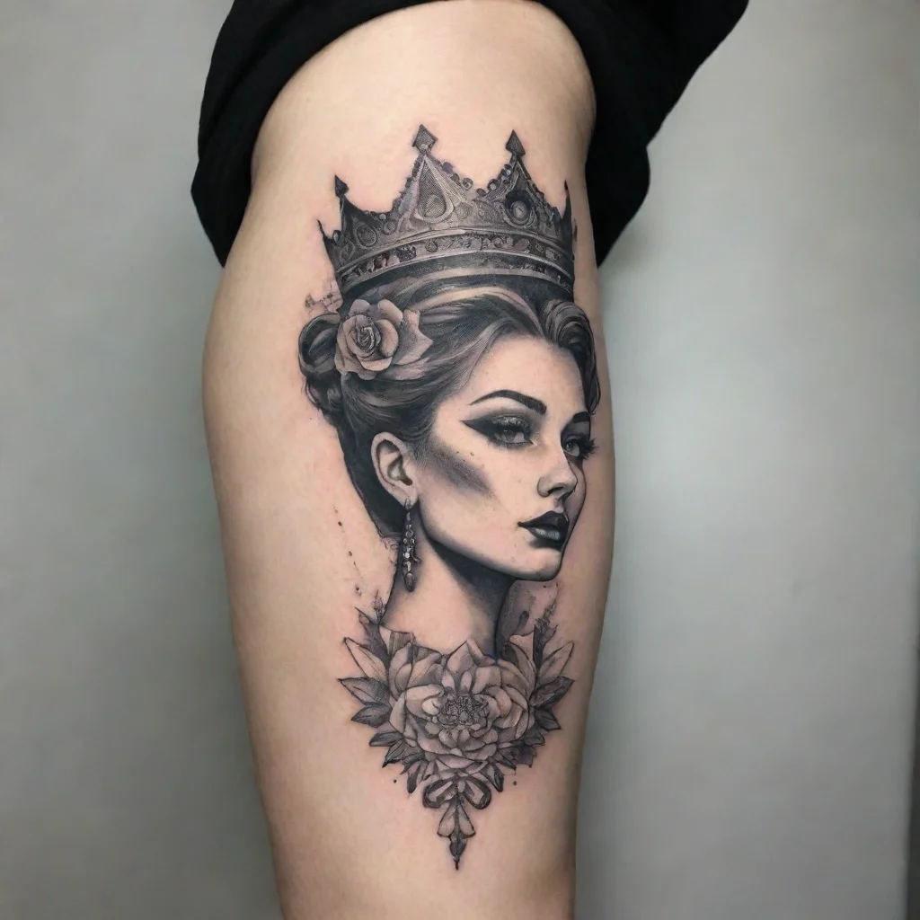 aifine line black and white tattoo women queen