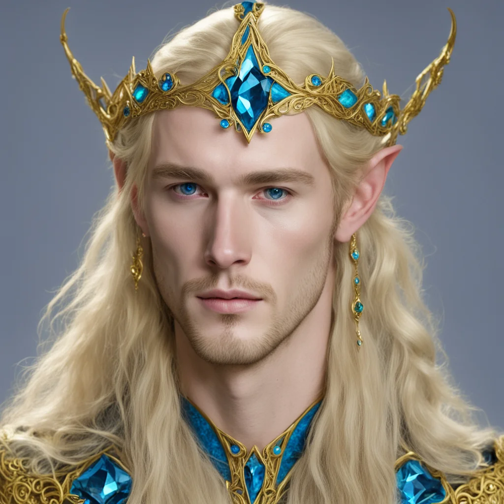 aifinrod wearing golden elvish circlet with blue diamonds