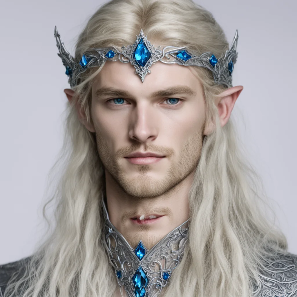 finrod wearing silver elvish circlet with blue diamonds amazing awesome portrait 2
