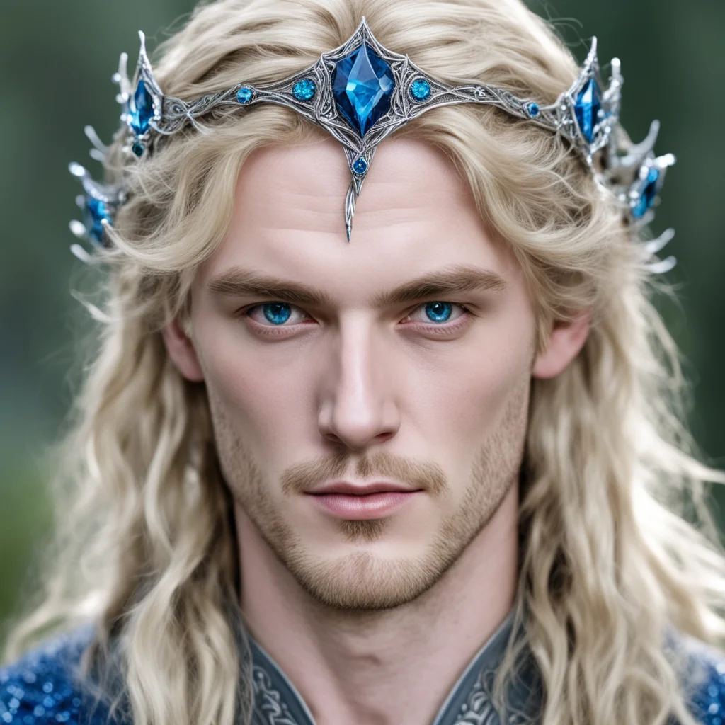 aifinrod wearing silver elvish circlet with blue diamonds good looking trending fantastic 1